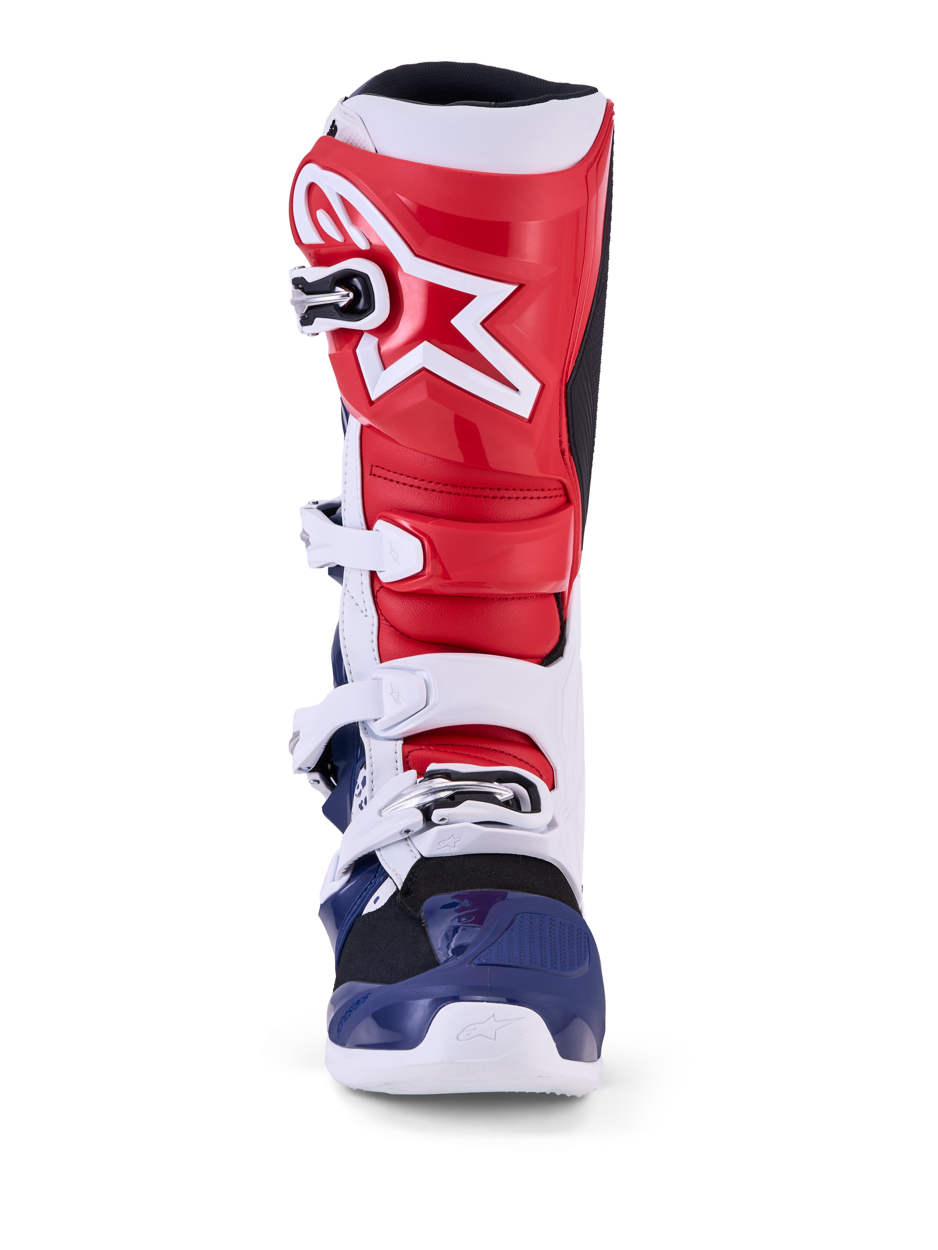 Alpinestars Limited Edition Tech 7 Unity Boots, motocross racing boots, red, white, and blue, with protective TPU construction.