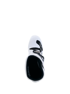 White Alpinestars Youth Tech 7S Motocross Boots, top-down view showing black interior padding and white TPU shin plate.