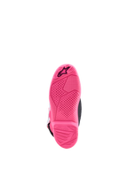 Alpinestars Youth Tech 7S Boots, motocross boots for junior riders, pink fluo sole with textured grip and star logo.