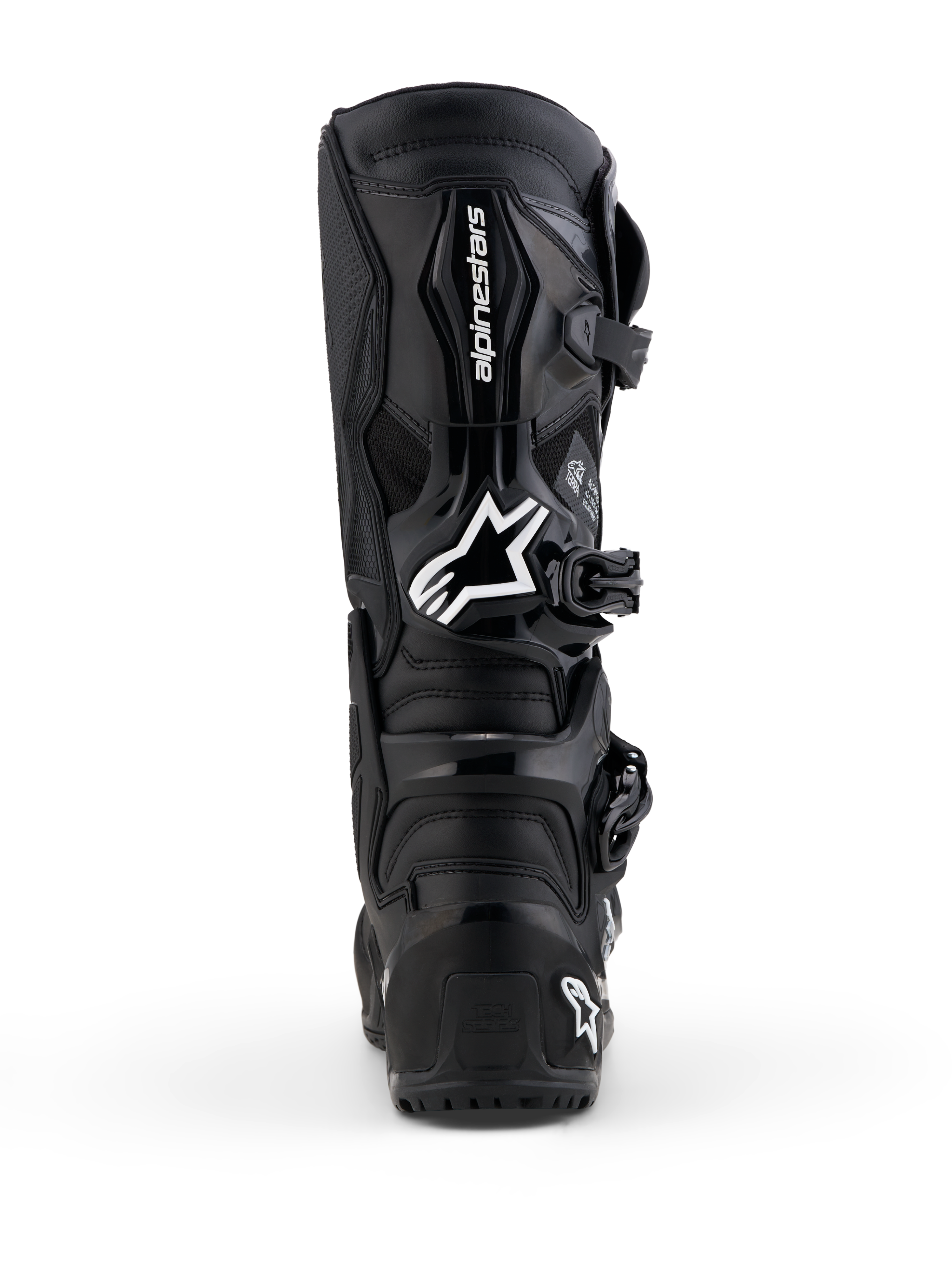 Alpinestars Tech 7 Enduro Gore-Tex Boots, Men's Waterproof Off-Road Boots, Black and Dark Gray, rear view with TPU protection.