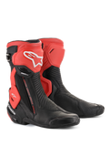 Alpinestars SMX Plus V2 Vented Boots, Black and Red motorcycle racing boots with perforated microfiber and CE certification.