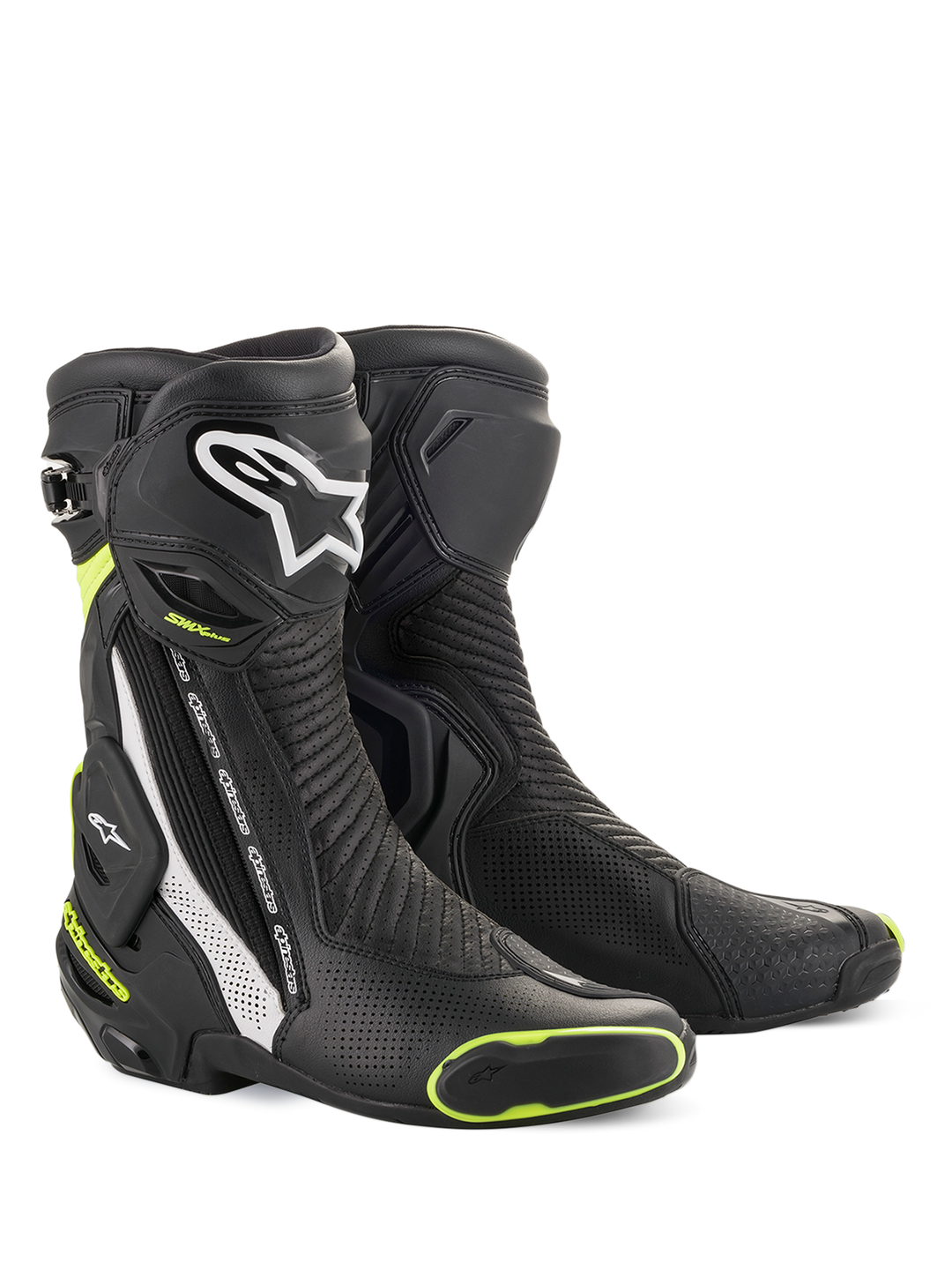 Alpinestars SMX Plus V2 Vented Boots, Men's Motorcycle Racing Boots, Black and Yellow, Vented Leather with CE Certification.