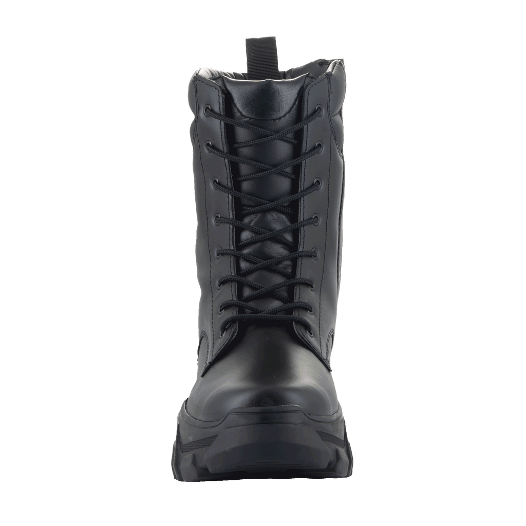 Alpinestars Ava Women's Boots, Urban Motorcycle Boots, Black, front view showing full-grain leather construction, lace-up closure, and chunky elevated sole, rugged utilitarian style for motorcycle riding