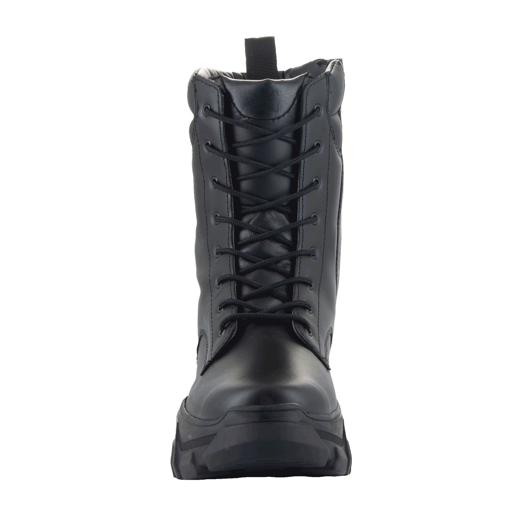 Alpinestars Ava Women's Boots, Urban Motorcycle Boots, Black, front view showing full-grain leather construction, lace-up closure, and chunky elevated sole, rugged utilitarian style for motorcycle riding