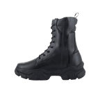 Alpinestars Ava Women Boots, Black full-grain leather, urban motorcycle boot with elevated chunky rubber sole, lace-up front and side zipper, protective footwear for women