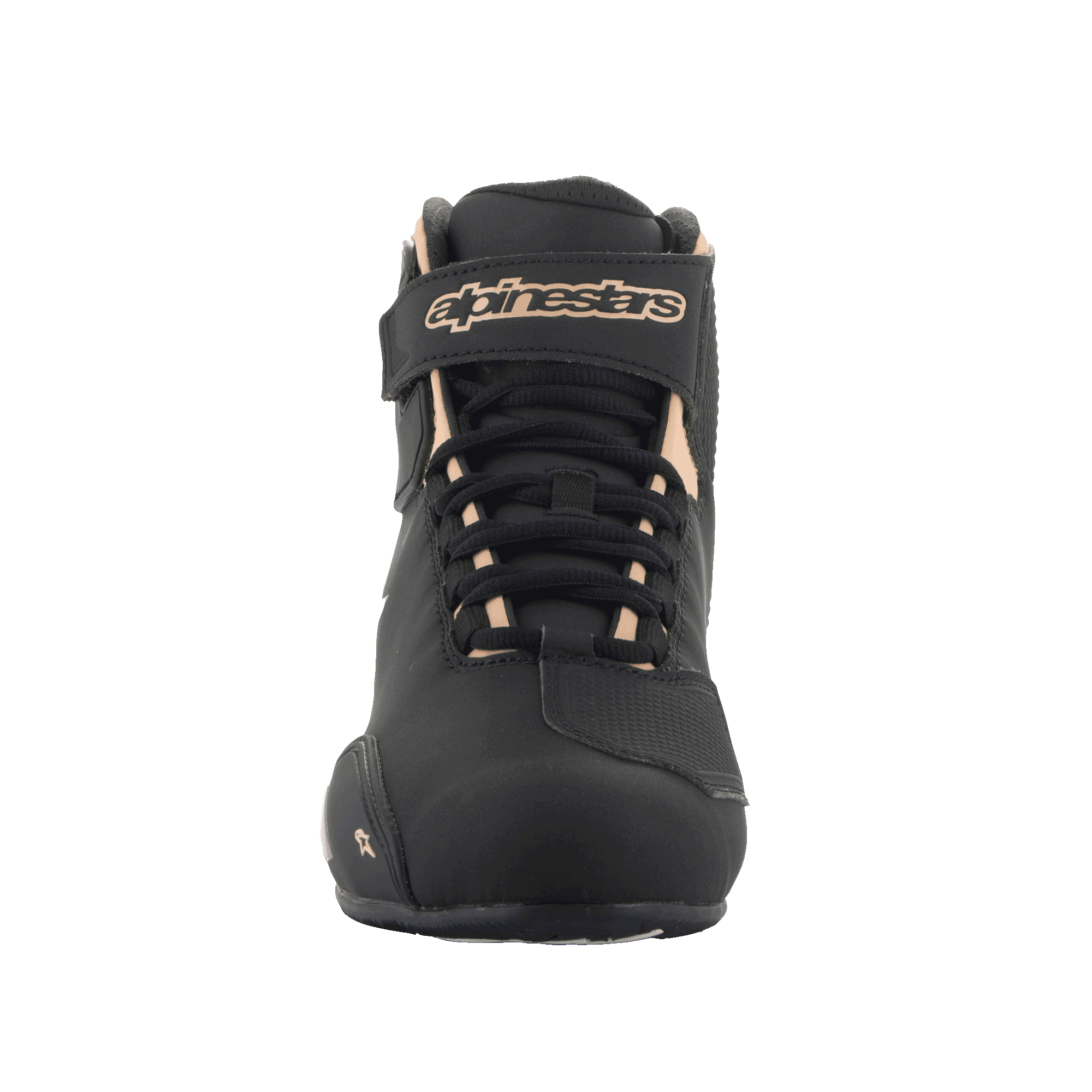 Alpinestars Stella Sektor Women's Riding Shoes in Black and Champagne, featuring microfiber and a Velcro ankle strap.