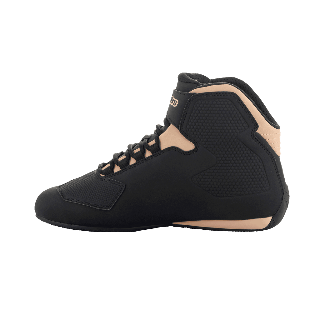 Alpinestars Stella Sektor Women's Motorcycle Riding Shoes, Black and Champagne, microfiber upper with ankle strap.