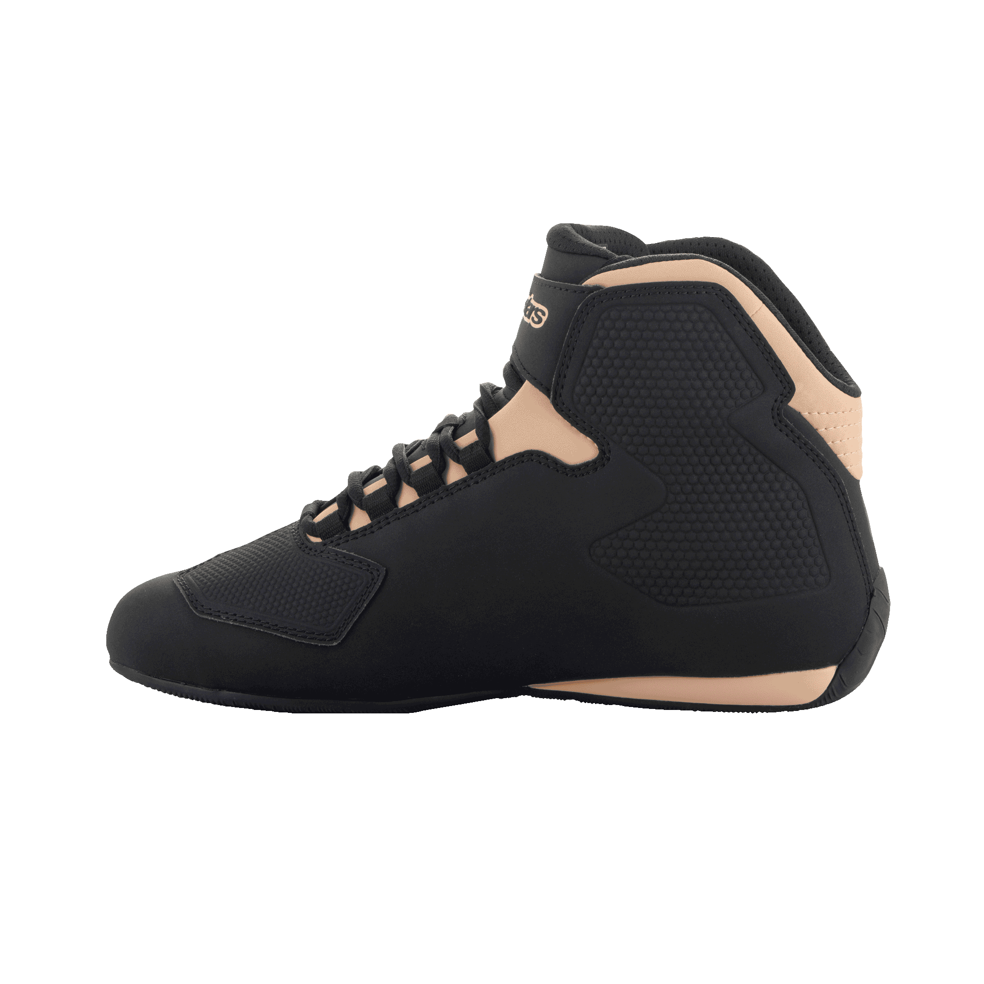 Alpinestars Stella Sektor Women's Motorcycle Riding Shoes, Black and Champagne, microfiber upper with ankle strap.