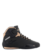 Alpinestars Stella Sektor Women's Riding Shoes, Black and Champagne, lightweight microfiber motorcycle shoes for road racing.