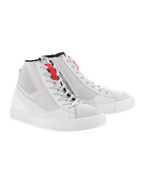 Alpinestars Stated Shoes, White and Gray urban motorcycle sneakers with red accents and a retro high-top style.
