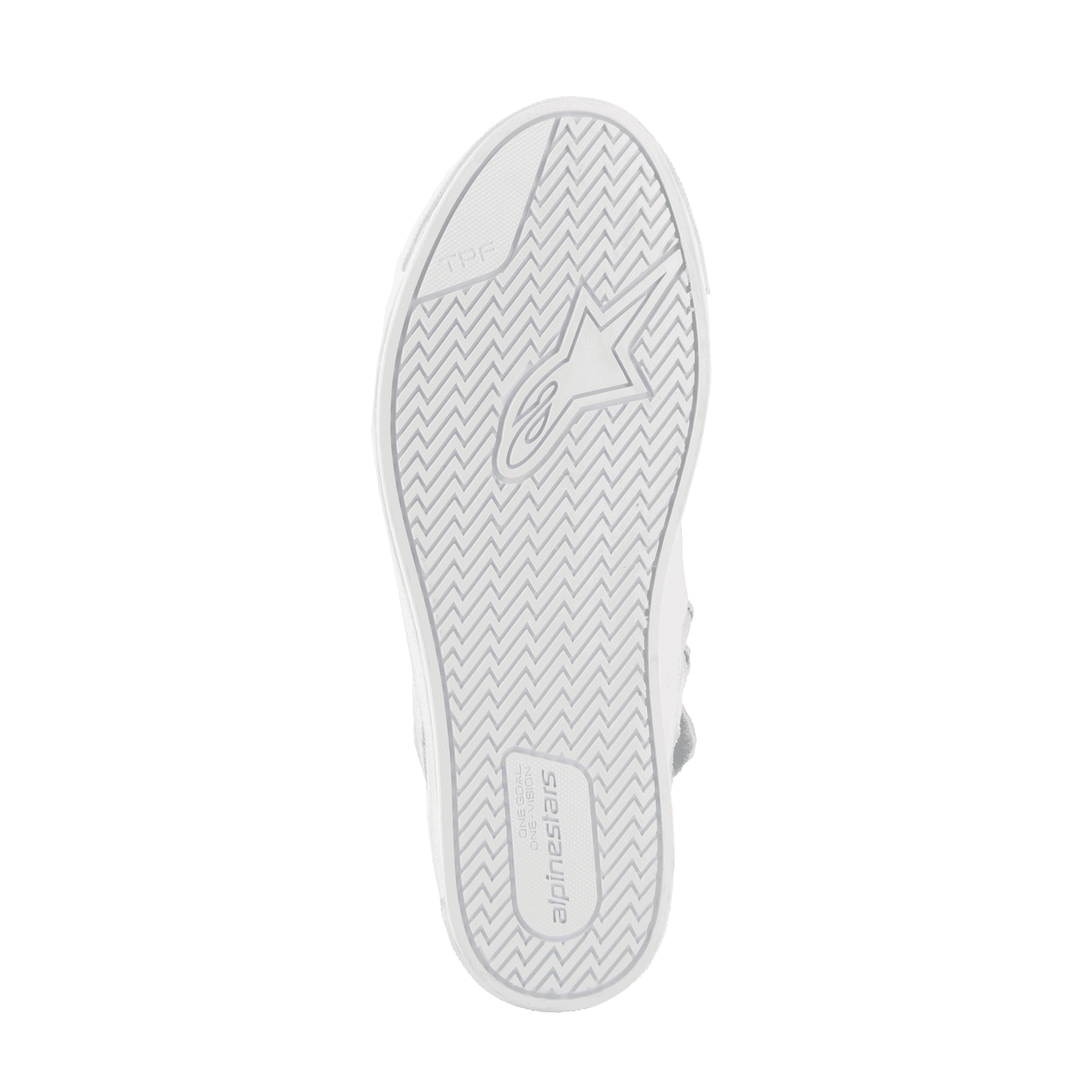 Alpinestars Stated Shoes, White and Gray urban motorcycle footwear with a grippy herringbone vulcanized sole.
