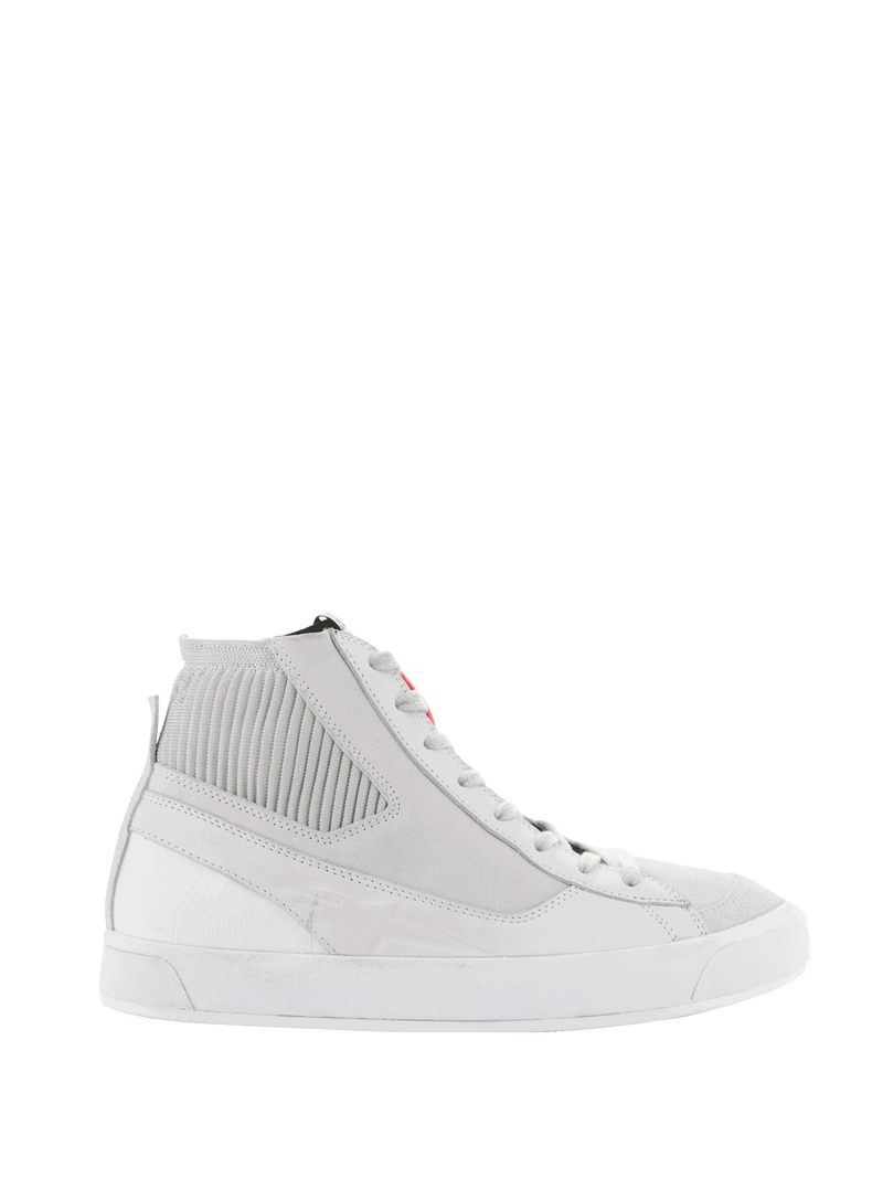 Alpinestars Stated Shoes, men's urban motorcycle shoes in white and cool gray, with nubuck upper and vulcanized sole.