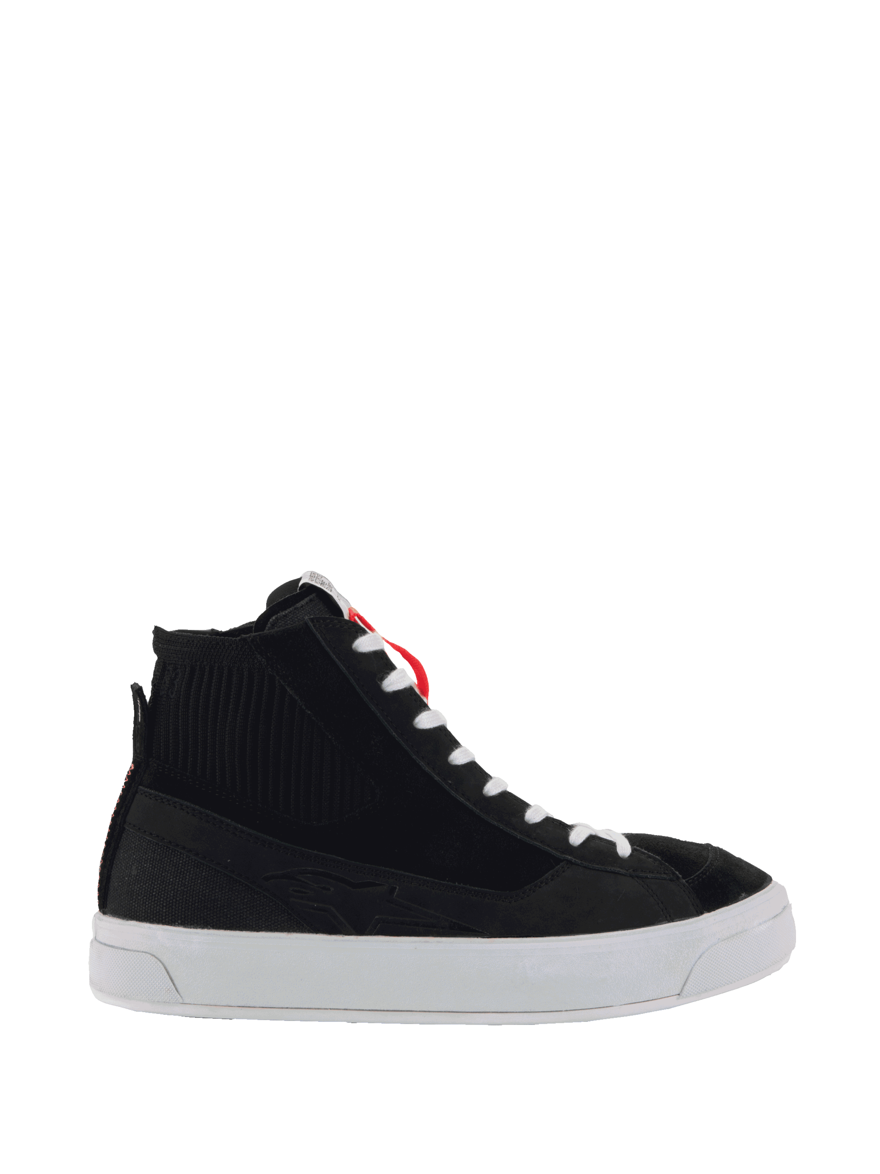 Alpinestars Stella Stated Podium Women's Urban Riding Shoes, black and white skate-style with vulcanized soles.