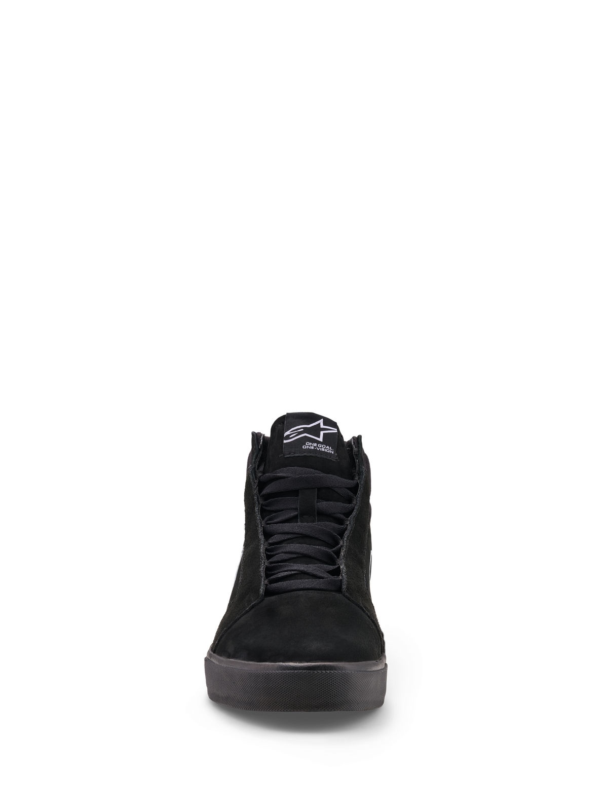 Alpinestars Ride 63 Drystar Shoes, urban motorcycle riding shoes in Black and Light Gray, featuring a high-top lacing design, waterproof membrane, and protective ankle zones