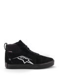 Alpinestars Ride 63 Drystar® Shoes, urban motorcycle riding shoes in black and light gray, side profile view showing leather and suede construction, waterproof Drystar® lining, and protective ankle details