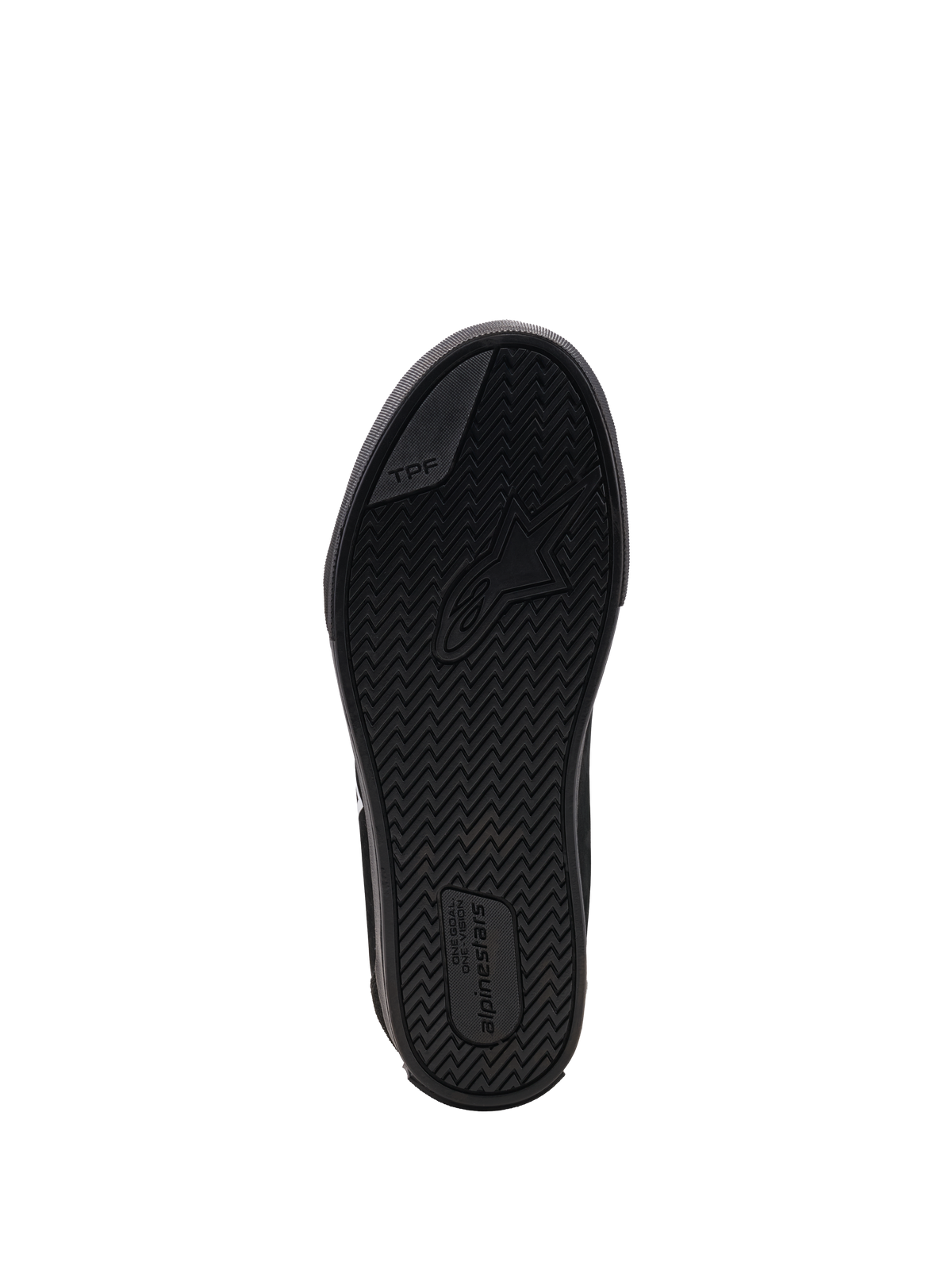 Alpinestars Ride 63 Drystar Shoes, outsole sole view showing textured tread pattern and TPF technology branding, Black