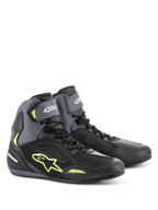 Alpinestars Faster-3 Drystar® Riding Shoes, waterproof motorcycle footwear in black, gray, and yellow fluo.
