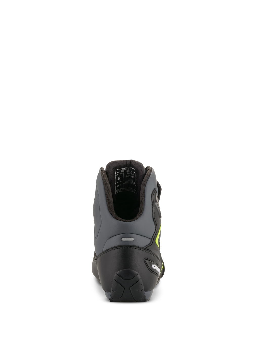 Alpinestars Faster-3 Drystar Riding Shoes, motorcycle road racing shoes, men's, black and gray, waterproof, rear view.