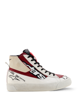 Alpinestars Stella Stated Flair Shoes, Women's High-Top Sneakers, Red White and Black, motorsport-inspired design with "one goal one vision" branding, textured white sole, pull tab, leather and fabric construction