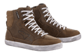 Alpinestars Women's J-6 Waterproof Shoes, brown leather motorcycle sneakers with white laces for urban riding.