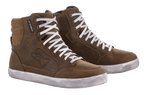 Alpinestars Women's J-6 Waterproof Shoes, brown leather motorcycle sneakers with white laces for urban riding.