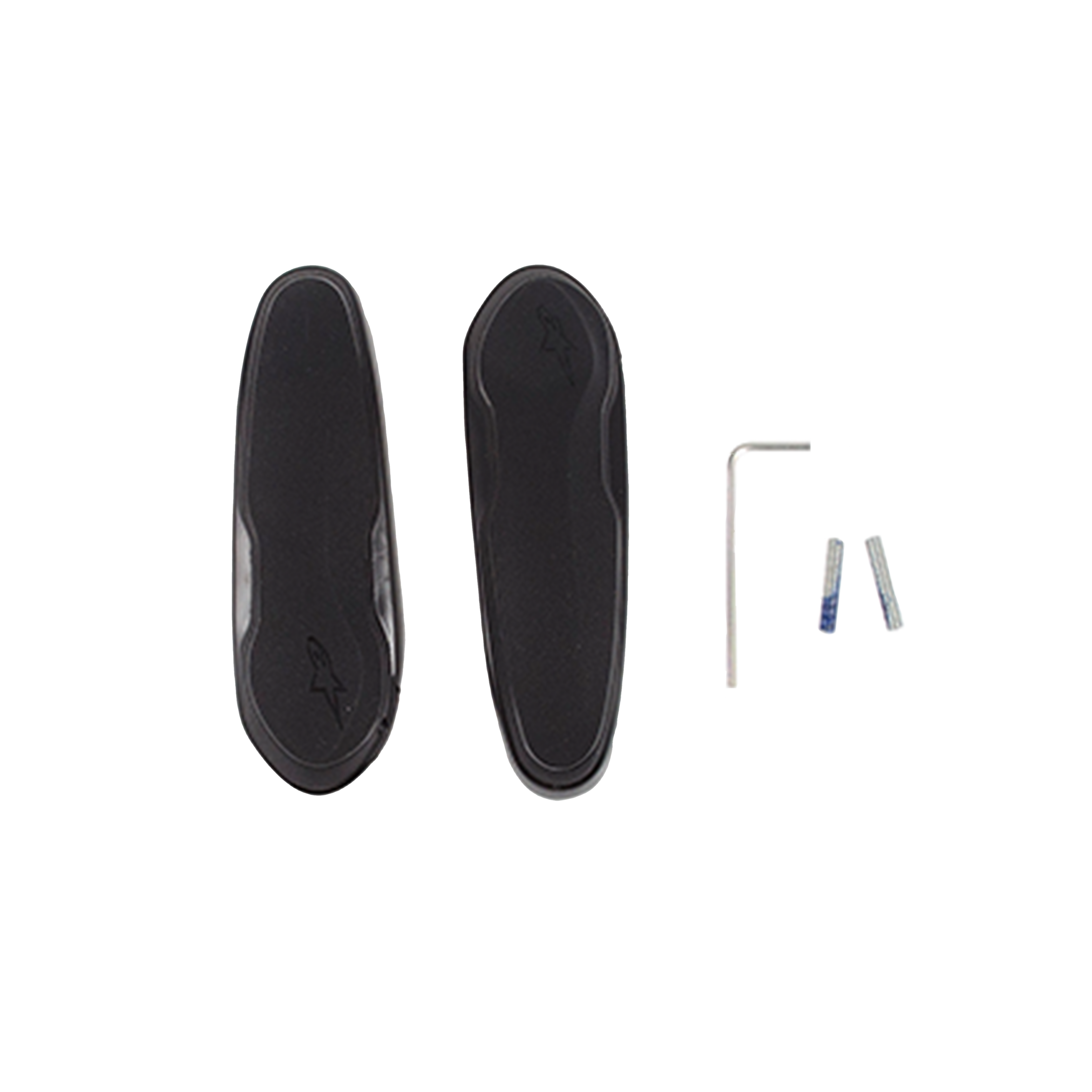 Alpinestars Toe Slider With Screws, Motorcycle Boot Spare Parts, Black, two synthetic sliders with debossed Astars logo, includes silver hex key and mounting hardware for racing boots