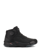 Alpinestars CR-X Drystar® Riding Shoes, Motorcycle Riding Shoes, Black Black, side profile view, sleek athletic design with waterproof membrane, featuring red Drystar branding and textured rubber outsole