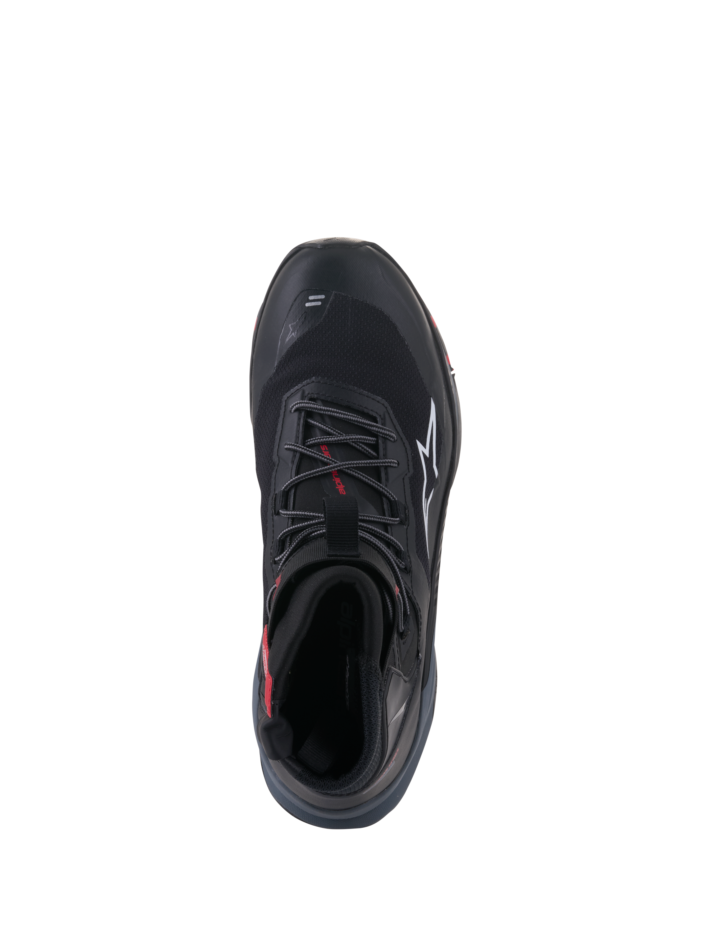 Alpinestars Speedforce XR Shoes, black and red urban motorcycle riding shoes for men, top-down view showing secure lace closure.