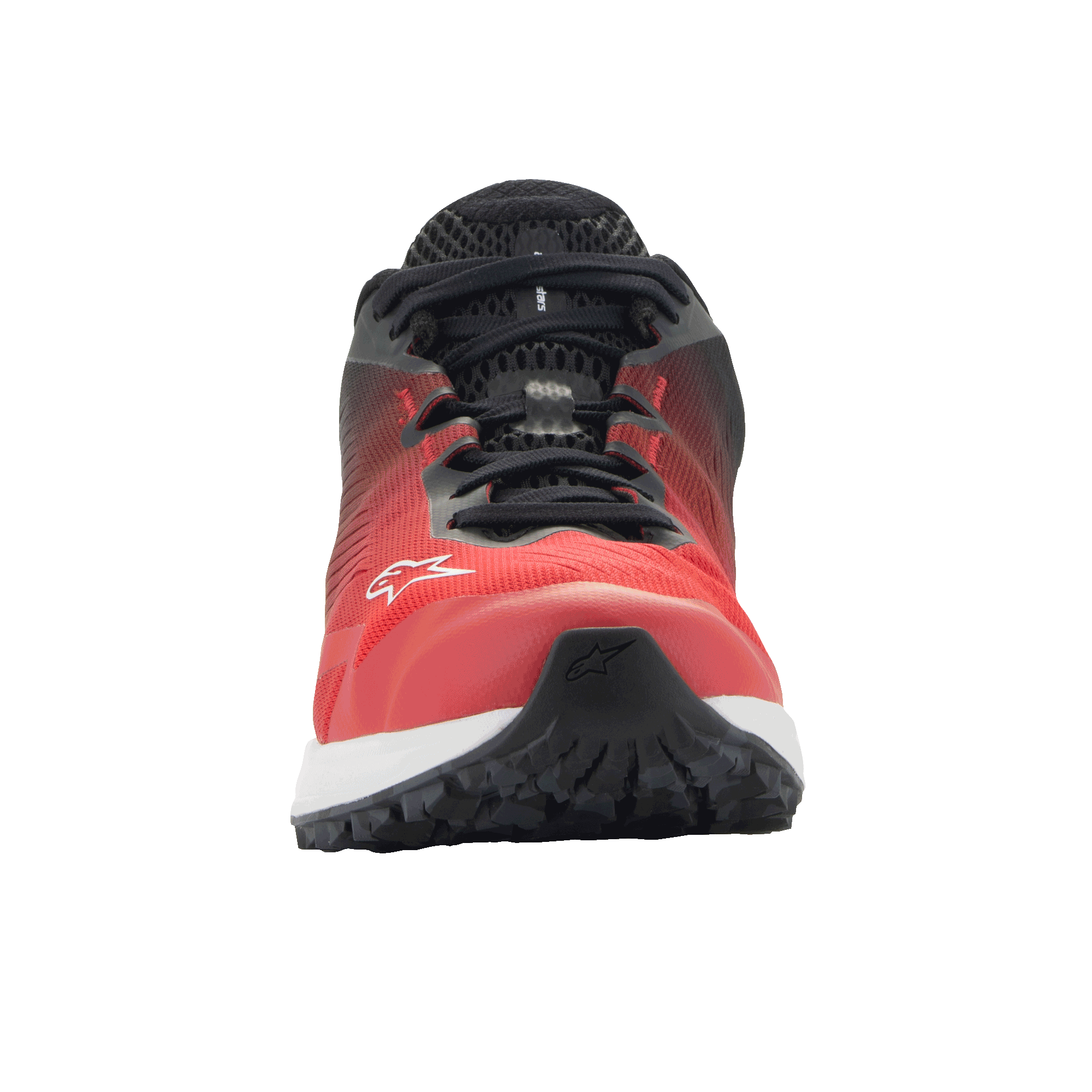 Alpinestars Meta Road V2 Shoes, Sportswear Shoes, Red Black and White, front-facing view featuring breathable mesh upper and white Alpinestars logo, lightweight race-team workwear design