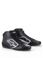 Alpinestars Tech-1 K Start V2 Shoes, Karting Shoes in Black and White, featuring lightweight microfiber upper with perforated ventilation panels and white Astars logo graphics.