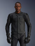Alpinestars Dusk Airflow Leather Jacket, Black Motorcycle Jacket, Perforated Leather with Protective Padding on Shoulders, Form-Fitting Design, Worn with Matching Black Armored Gloves