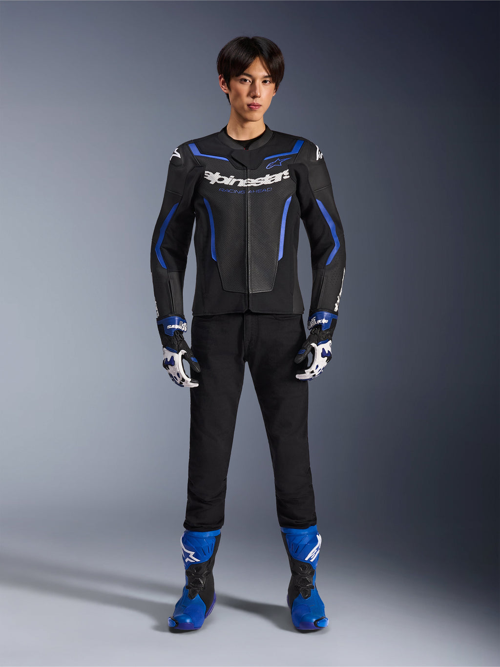 Alpinestars GP Force V2 Airflow Leather Jacket - Black/Metallic Blue