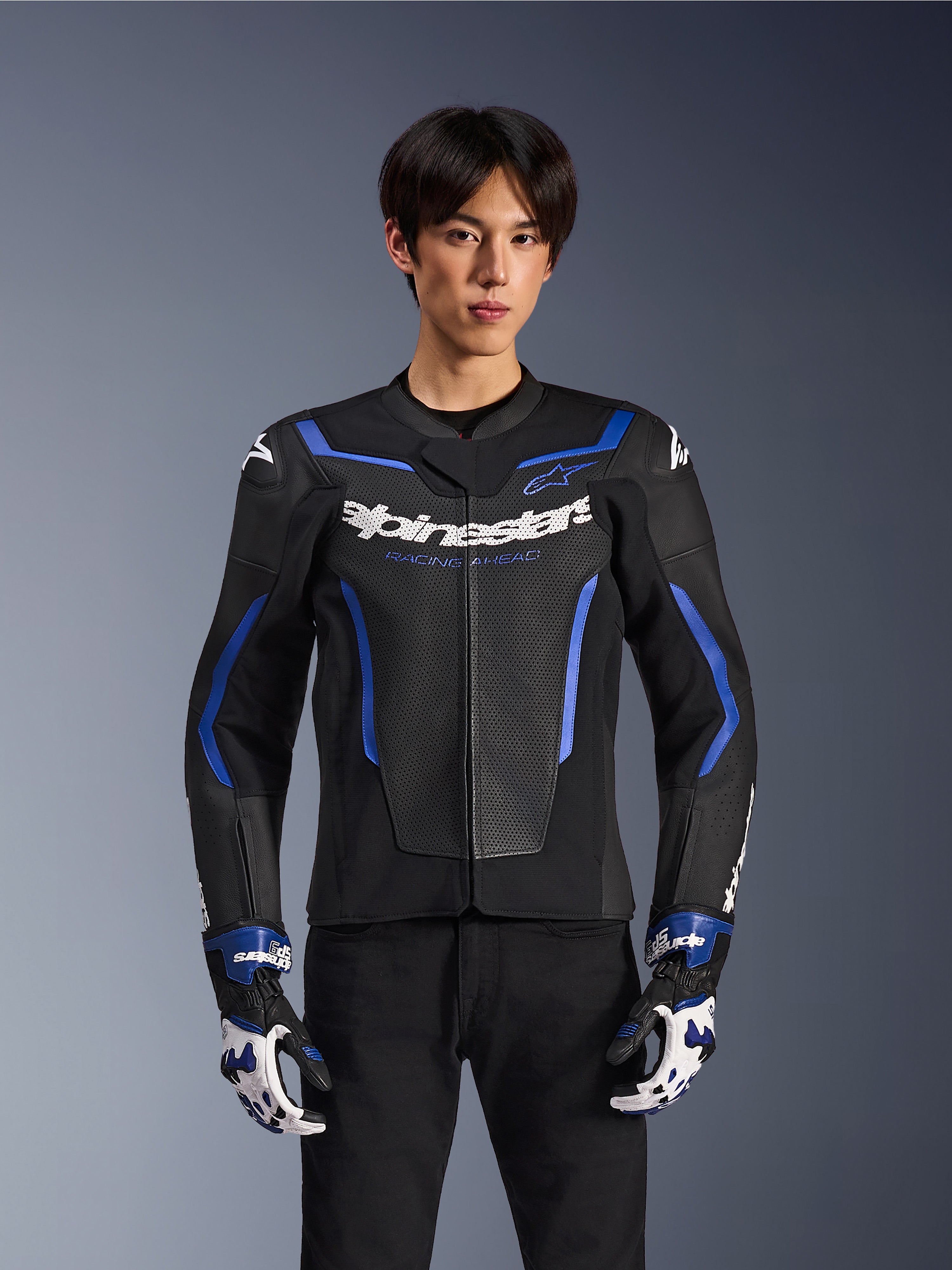 Alpinestars レザージャケット 本革 ブラック ブルー プロテクター付 GP Force V2 Leather Airflow Jacket | Alpinestars