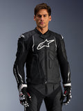 Alpinestars Dusk Leather Jacket, Black and White, Men's bovine leather motorcycle racing jacket, Tech-Air Ready.