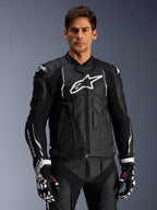 Alpinestars Dusk Leather Jacket, Black and White, Men's bovine leather motorcycle racing jacket, Tech-Air Ready.