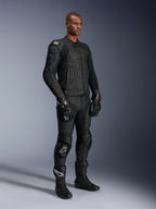 Alpinestars Dusk Leather Jacket, men's black leather motorcycle racing jacket with external DFS shoulder protection.