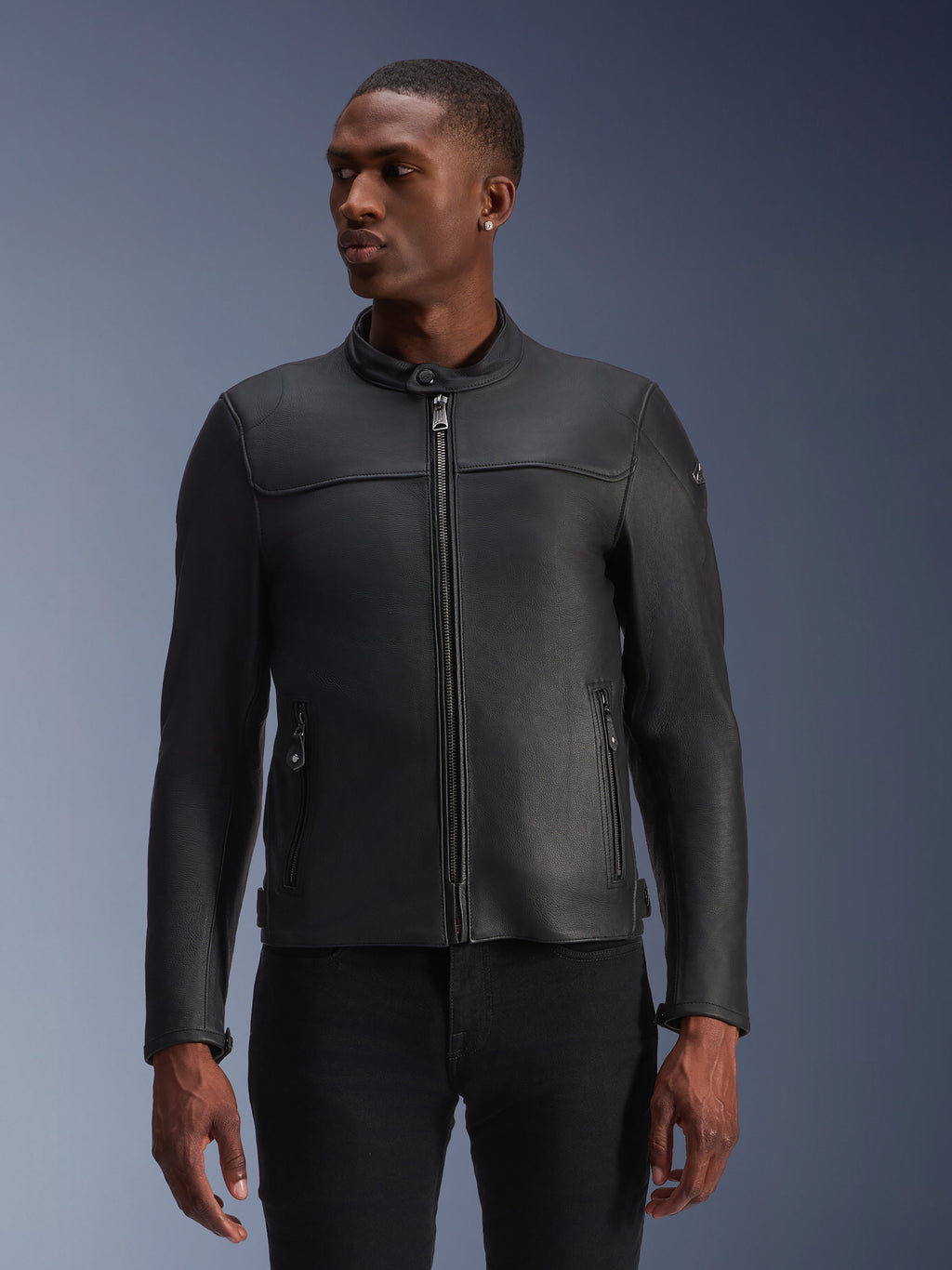 Alpinestars Blacktrack Leather Jacket, black urban motorcycle jacket for men, premium bovine leather with metallic zips.