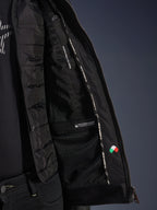Alpinestars Blacktrack Leather Jacket, Black motorcycle jacket interior with quilted thermal vest and waterproof compartment.