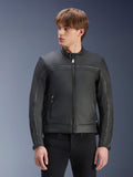 Alpinestars Dyno Leather Jacket, black bovine leather urban motorcycle jacket with heritage styling worn by a man.