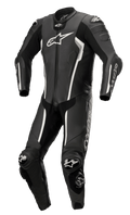 Alpinestars Missile V2 1-Piece Leather Suit, Black and White, Motorcycle Racing Suit, aerodynamic design with knee and elbow protection, perforated ventilation panels, CE certified, premium leather construction for track performance
