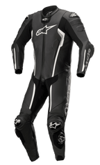 Alpinestars Missile V2 1-Piece Leather Suit, Black and White, Motorcycle Racing Suit, aerodynamic design with knee and elbow protection, perforated ventilation panels, CE certified, premium leather construction for track performance