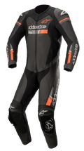 Alpinestars GP Force Chaser 1-Piece Leather Suit, black and fluorescent red, professional motorcycle racing suit.