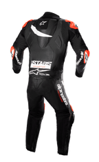 Alpinestars GP Plus V4 One Piece Leather Suit, Tech-Air Ready motorcycle racing suit, black and red leather, back view.
