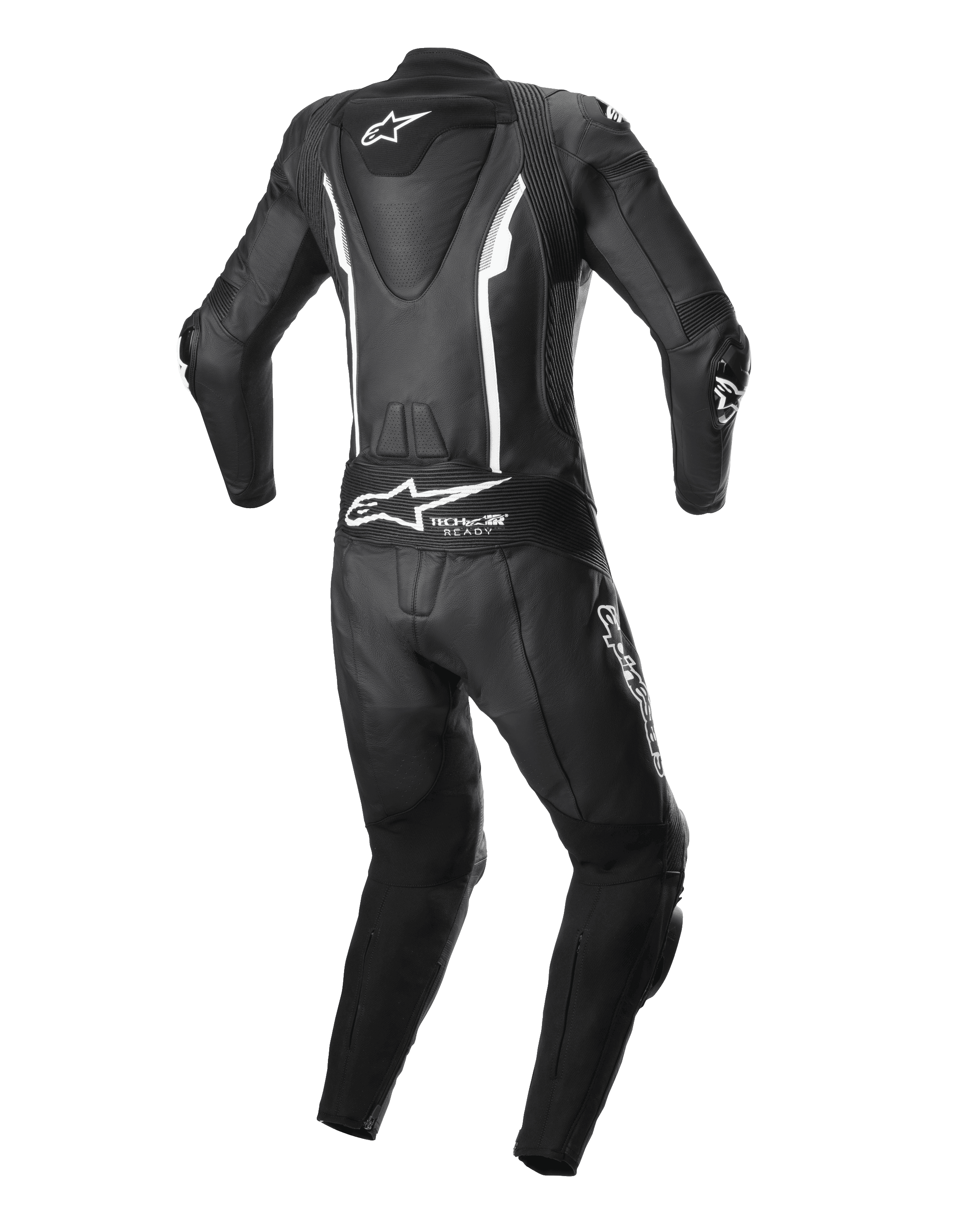 Alpinestars Stella Missile V2 Women's 1-Piece Leather Racing Suit, Black and White, back view with Tech-Air Ready logo.