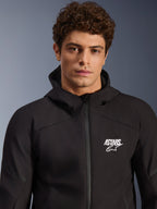 Alpinestars Aeroshell Waterproof Jacket, Men's Black Softshell Road Motorcycle Hoodie, white ASTARS logo.