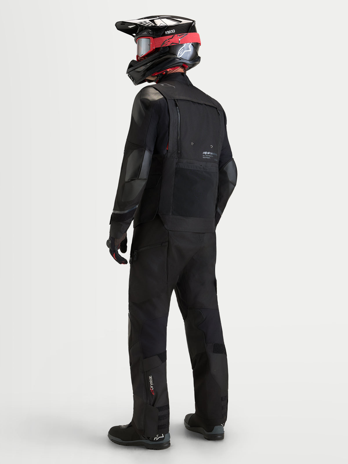 Alpinestars Harok V2 Drystar Jacket, Men's Black adventure touring motorcycle jacket, rear view showing modular ventilation panels and durable textile construction
