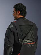 Alpinestars Halo Pro Drystar® XF Laminated Jacket, Adventure Motorcycle Jacket, Black Dark Shadow, back view featuring unzipped modular ventilation panel revealing large mesh area, red Alpinestars branding, Tech-Air® Ready logo on collar, durable textile construction for all-terrain riding.