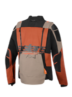 Alpinestars Halo Pro Drystar® XF Laminated Jacket, Adventure Motorcycle Jacket, Walnut Rust Black, back view featuring vertical ventilation zippers, large Alpinestars branding across the center, and durable ripstop textile construction