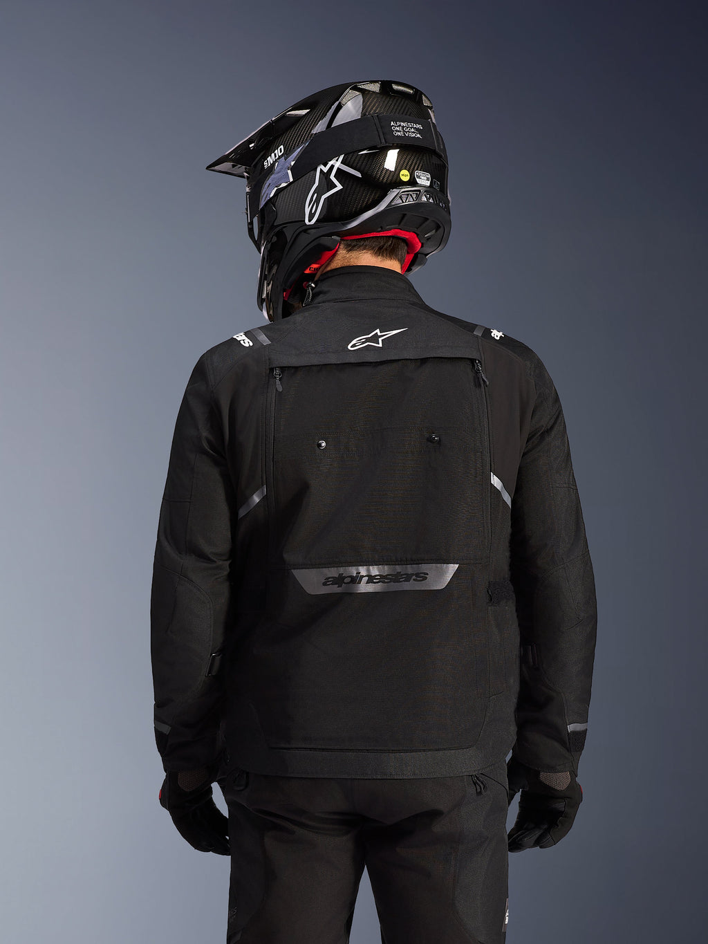 Alpinestars Cusco Drystar® Jacket, Black textile adventure touring gear for men, back view with reflective branding.