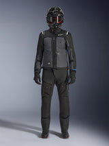 Alpinestars Cusco Drystar® Jacket, Black and Deep Gray adventure touring jacket, worn with matching black pants, gloves, and a full-face helmet, front full-body view, protective motorcycle apparel